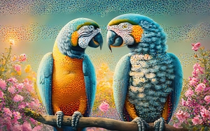 abstract oil painting that captures the essence of Parrots