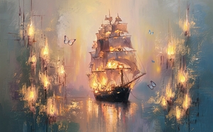 oil painting that captures the essence of pirate ship 66