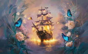 abstract oil painting that captures the essence of pirate ship