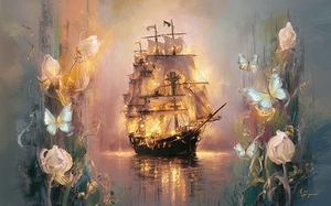 oil painting that captures the essence of pirate ship 80