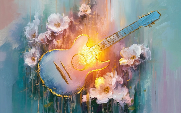 abstract oil painting that captures the essence of guitar music Print