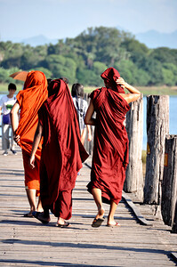 Trio in Saffron Dress on U Bein Bridge