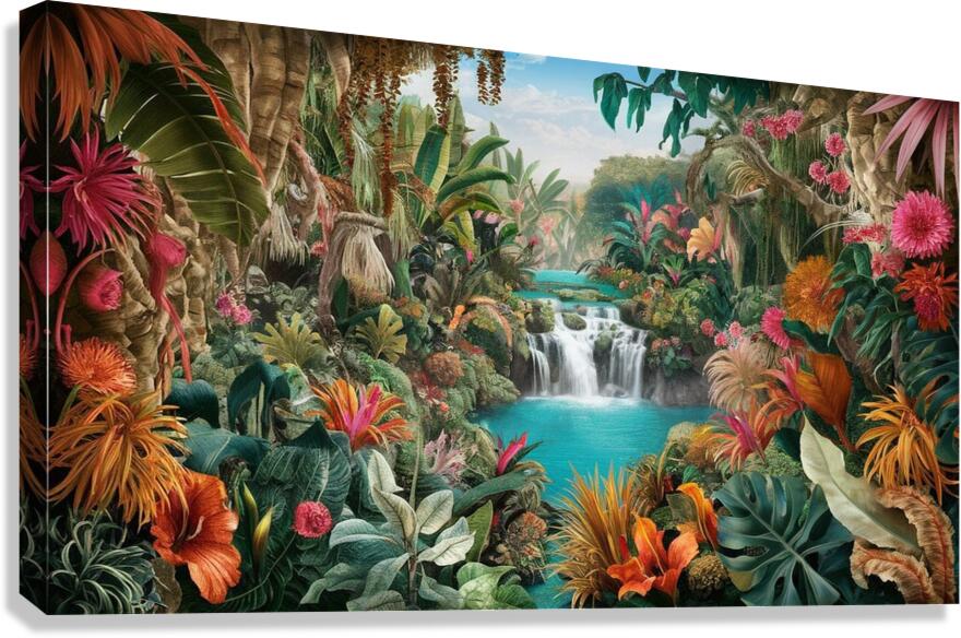 A breathtaking and vibrant illustration of an exotic tropical paradise Canvas Print