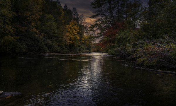 Sunfall Toccoa river Blueridge mountains Print