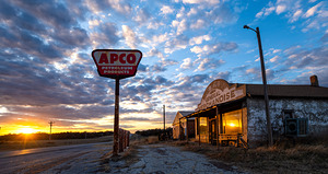 Sunset Abandoned Gas Station - Western Oklahoma