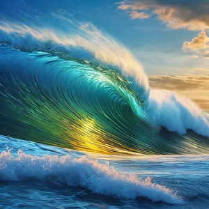Majestic ocean  wave illuminated by sunset light wall art