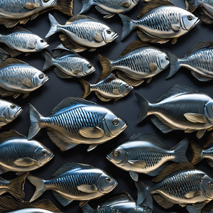 School of silver fish swimming together waal art