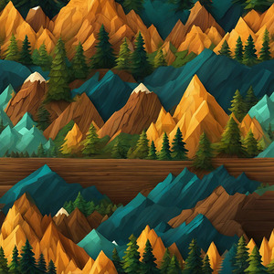 Stylized Illustration of Mountainous Landscape wall art