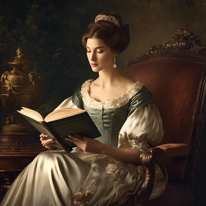 Elegant woman reading a book in a chair wall art