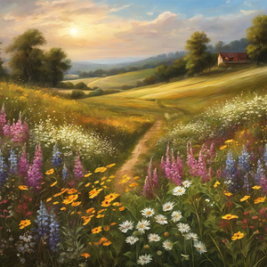Idyllic sunset over a tranquil countryside path wall art
