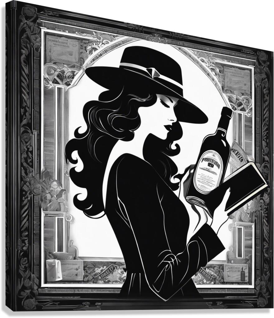 Vintage styled illustration of a woman with bottle wall art Canvas Print