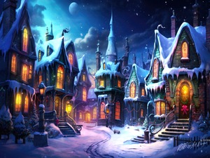Moonlit Winter Town