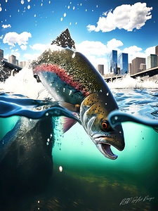Rainbow Trout in Calgary Cityscape