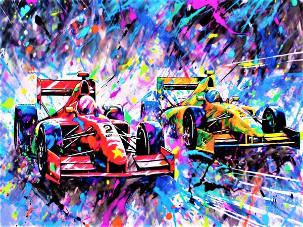 Race Cars On Track Print