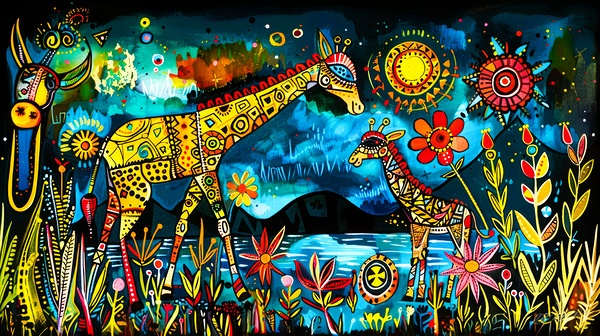 Serengeti Giraffe - Batik Bouquet Print