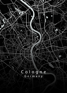 Cologne Germany City Map black