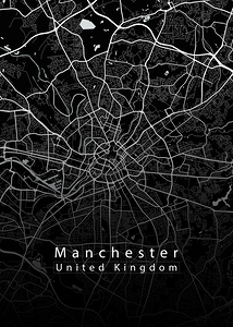 Manchester United Kingdom City Map black