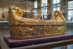 Gold Sculpted Egyptian Sarcophagus Highlighted In