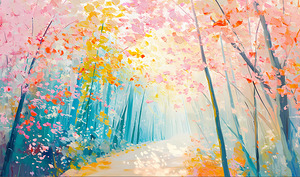 Enchanted Spring Path A Luminous Forest Painting.
