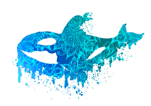 Blue Floral Orca Whale