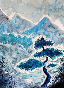 Blue Meadows and Mountains