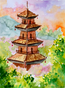 Japanese Pagoda in Spring