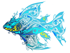 Native Tribal Fish Tattoo Blue