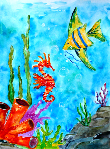 Seahorse and Fish by Sebastian Grafmann
