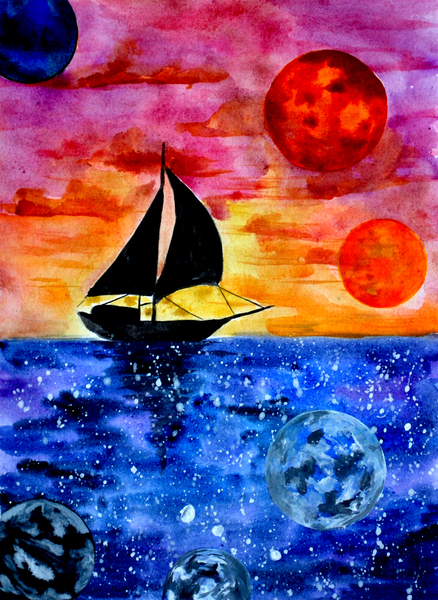 Space Sailing Boat Print