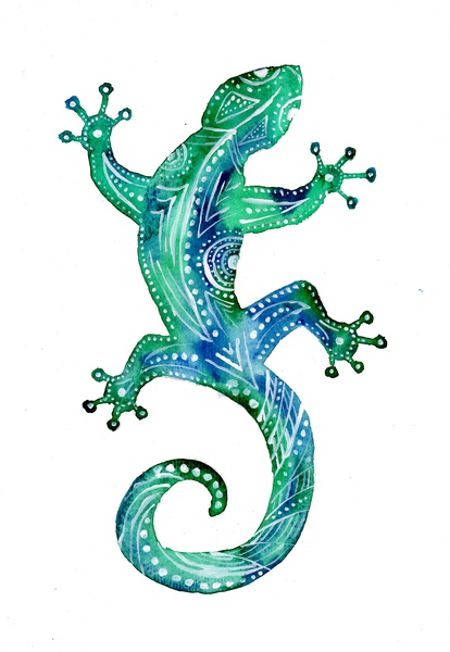 Turquoise Tribal  Gecko by Sebastian Grafmann