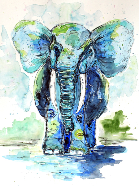 Chubby Blue Elephant Print