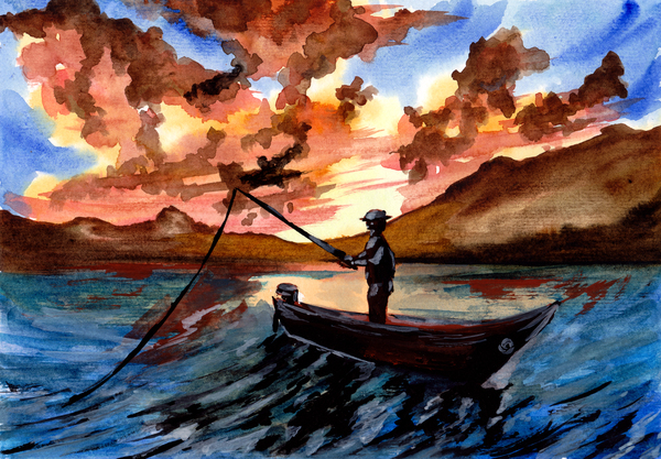 Fishing at Sunset Print