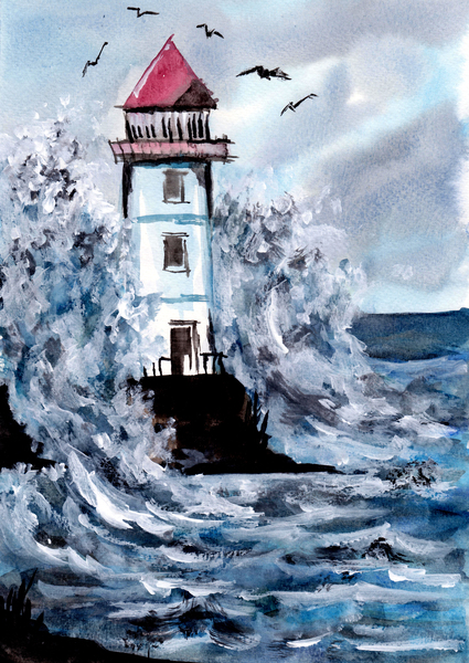 Lighthouse and Storm Print