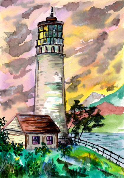 Lighthouse at Sunset Print