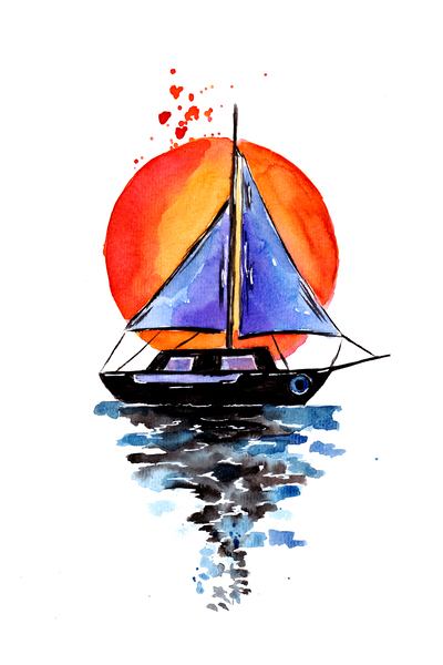 Purple Sails Boat Print