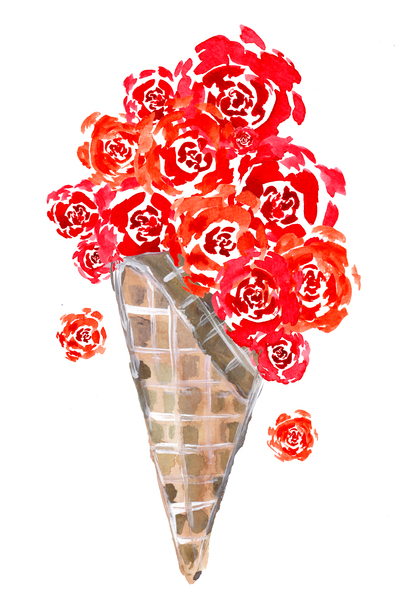 Red Roses Ice Cream Cone Waffle by Sebastian Grafmann