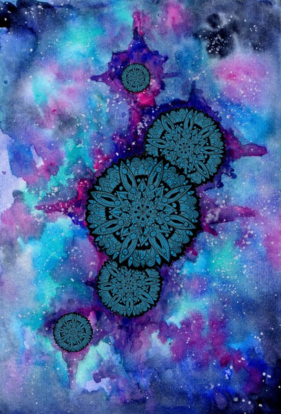 Blue Space Mandala Cluster Print