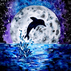 Dolphin Ocean and Moon