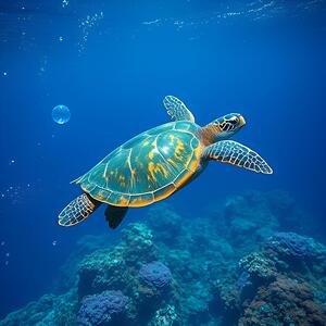  A turtle swimming in the sea