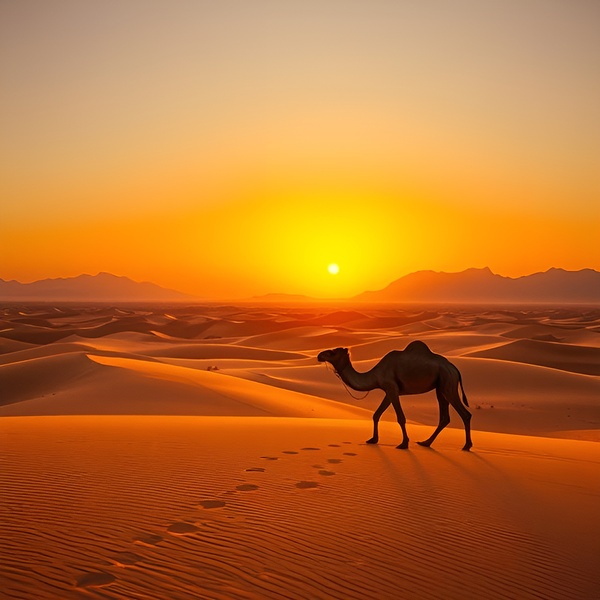 Camel walking on the sand Print