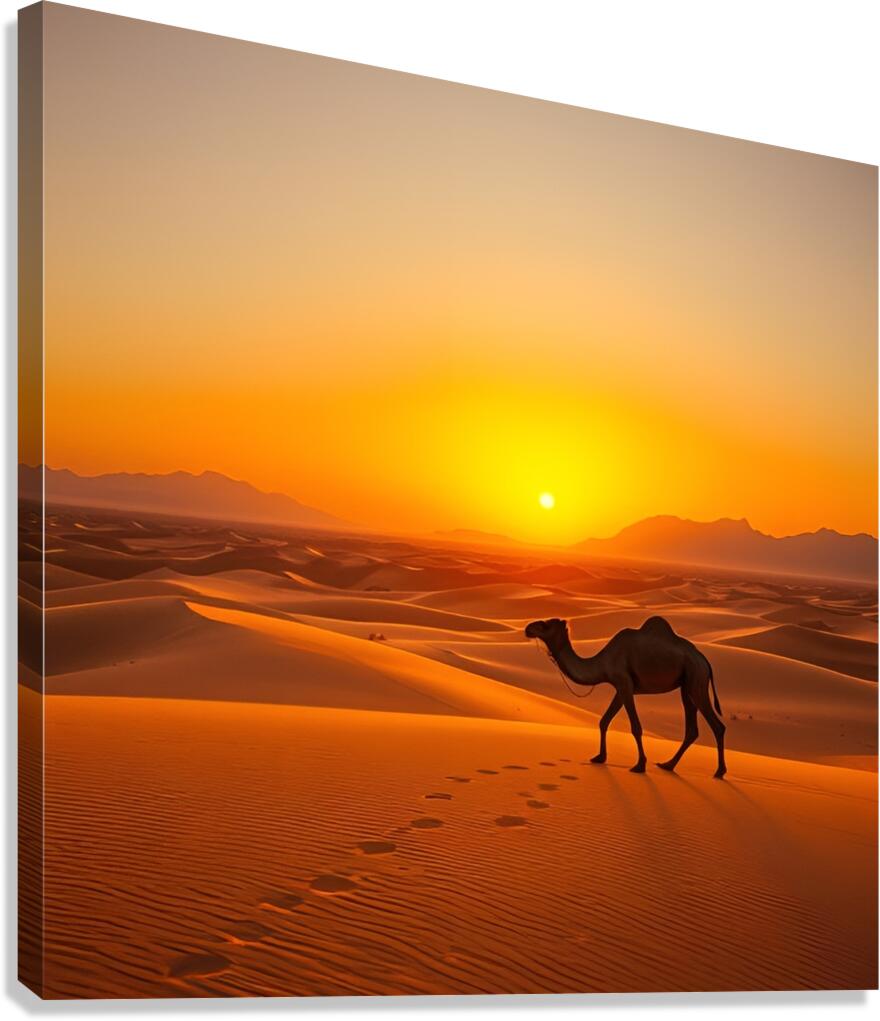  Camel walking on the sand Canvas Print