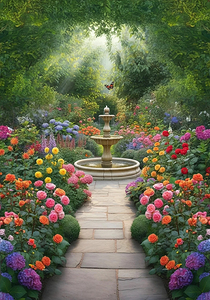 Full outdoor shot of a beautiful garden scene. 