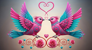 Romantic Bird Duo with Heart