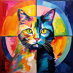 Radiant Cat Projection: A Kaleidoscope of Color and Expression
