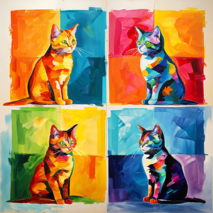 Vivid Cat Symphony: A Colorful Quadrant of Feline Elegance