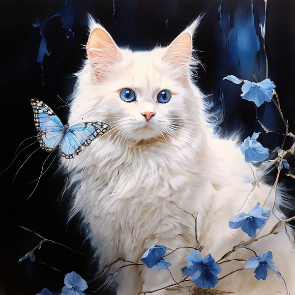 Cat on  blue Print