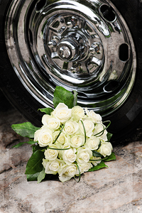 Textured elegant White Rose Bouquet Beside Polish