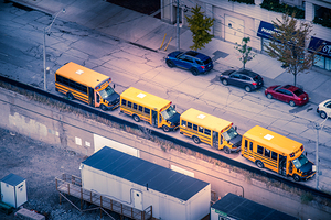 Yellow school buses parked up