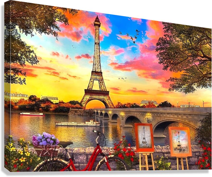 Eiffel Tower painting Paris sunset summer flower Canvas Print