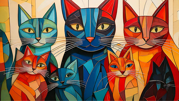 Abstract Cat Family – Modern Geometric Art by Amar Wall Art